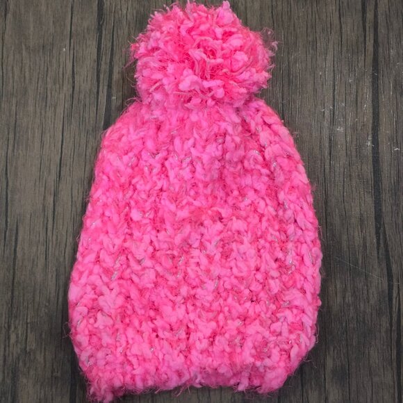 SO ✦ Pink Knit Beanie & Gloves Set ✦ Pom-Pom Hat + Fingerless Gloves Flap Cover - Picture 3 of 10
